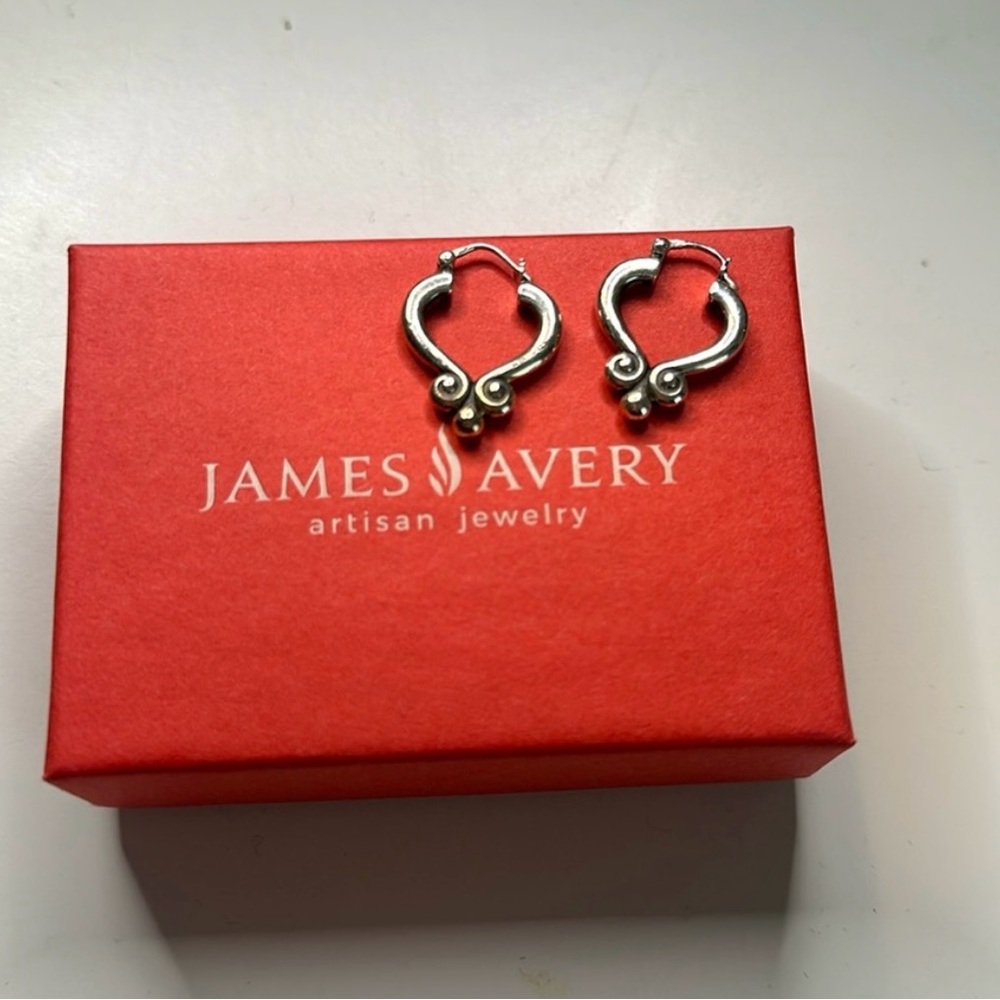 Retired James Avery Scrolled Silver Hoop Earrings